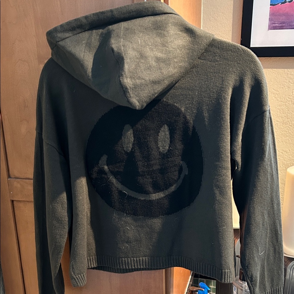 Women's Olive Green Smiley Face Sweater